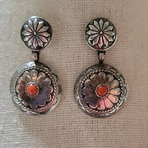 Sterling Silver Drop Earrings with Coral